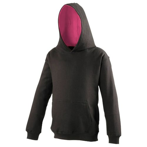 Awdis Just Hoods Kids Varsity Hoodie Jet Black/Hot Pink